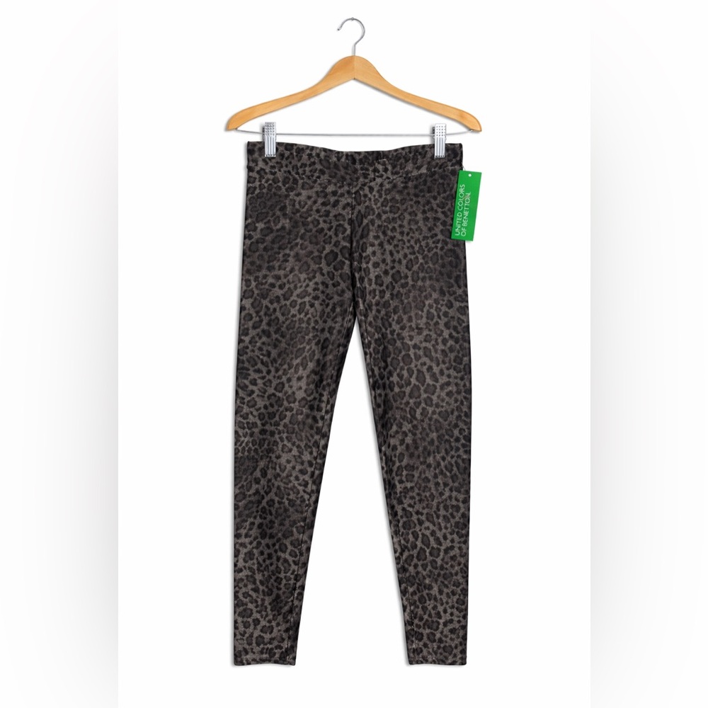 United Colors Of Benetton Leopard Print Leggings - Black and Gray Metallic Small